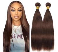 Lakaisa Straight Human Hair Bundles Paquete de Cabello Humano Sew in Hair #4 Chocolate Brown Real Hair Extensions 2 Bundles Unprocessed Human Hair for Women 28 28 Inch