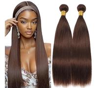 Lakaisa Straight Human Hair Bundles Paquete de Cabello Humano Sew in Hair #4 Chocolate Brown Real Hair Extensions 2 Bundles Unprocessed Human Hair for Women 18 18 Inch