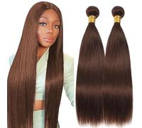 Lakaisa Straight Human Hair Bundles Paquete de Cabello Humano Sew in Hair #4 Chocolate Brown Real Hair Extensions 2 Bundles Unprocessed Human Hair for Women 14 14 Inch