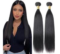 Lakaisa Straight Human Hair Bundles Paquete de Cabello Humano Sew in Hair Natural Black Real Hair Extensions 2 Bundles Unprocessed Virgin Hair Minimal Smell for Woman 14 14 Inch