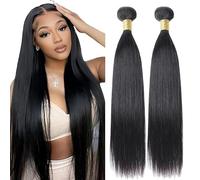 Lakaisa Straight Human Hair Bundles Paquete de Cabello Humano Sew in Hair Natural Black Real Hair Extensions 2 Bundles Unprocessed Virgin Human Hair for Women 30 30 Inch