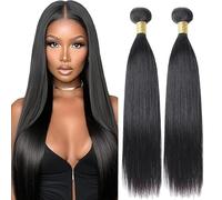 Lakaisa Straight Human Hair Bundles Paquete de Cabello Humano Sew in Hair Natural Black Real Hair Extensions 2 Bundles Unprocessed Virgin Human Hair for Women 28 28 Inch