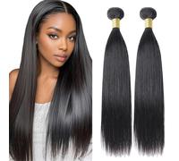 Lakaisa Straight Human Hair Bundles Paquete de Cabello Humano Sew in Hair Natural Black Real Hair Extensions 2 Bundles Unprocessed Human Hair for Women 28 28 Inch