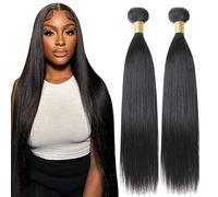 Lakaisa Straight Human Hair Bundles Paquete de Cabello Humano Sew in Hair Natural Black Real Hair Extensions 2 Bundles Unprocessed Virgin Human Hair for Women 24 24 Inch