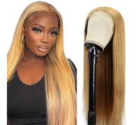 Lakaisa Straight Human Hair Wig 4X1 Lace #27 Blonde Glueless Wear and Go Cabello Humano Natural Pre Bleached Knots Pre Plucked with Baby Hair Minimal Smell Minimal Tangle for Woman 28 Inch