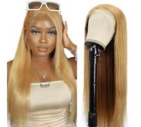 Lakaisa Straight Human Hair Wig 4X1 Lace #27 Blonde Glueless Wear and Go Cabello Humano Natural Pre Bleached Knots Pre Plucked with Baby Hair Minimal Smell Minimal Tangle for Woman 22 Inch