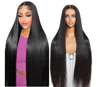 Lakaisa Straight Wig Human Hair Larga Pelucas Mujer Pelo Natural Humano13X1 Lace Natural Black Pre Plucked Unprocessed Remy Hair 150% Density Low Shedding Minimal Tangle 34 Inch