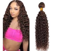 Lakaisa Water Wave Human Hair Bundles Human Hair Extensions Paquete de Cabello Humano Sew in Hair Cabello Natural Humano Single Bundle Real Hair Low Shedding #4 Chocolate Brown for Woman 26 Inch