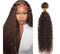 Lakaisa Water Wave Human Hair Bundles Human Hair Extensions Paquete de Cabello Humano Sew in Hair Cabello Natural Humano Single Bundle Real Hair Low Shedding #4 Chocolate Brown for Woman 16 Inch