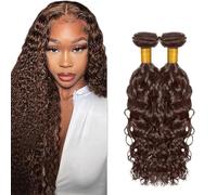 Lakaisa Water Wave Human Hair Bundles Paquete de Cabello Humano Sew in Hair #4 Chocolate Brown Real Hair Extensions 2 Bundles Unprocessed Human Hair for Women 16 16 Inch
