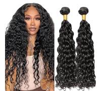 Lakaisa Water Wave Human Hair Bundles Paquete de Cabello Humano Sew in Hair Natural Black Real Hair Extensions 2 Bundles Unprocessed Virgin Human Hair for Women 16 16 Inch