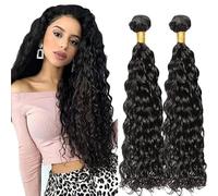 Lakaisa Water Wave Human Hair Bundles Paquete de Cabello Humano Sew in Hair Natural Black Real Hair Extensions 2 Bundles Unprocessed Virgin Human Hair for Women 22 22 Inch