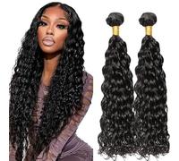 Lakaisa Water Wave Human Hair Bundles Paquete de Cabello Humano Sew in Hair Natural Black Real Hair Extensions 2 Bundles Unprocessed Virgin Human Hair for Women 24 24 Inch