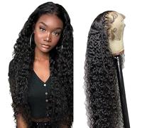 Lakaisa Water Wave Human Hair Wig Larga Pelucas Mujer Pelo Natural Humano 13X1 Lace Natural Black Pre Plucked Unprocessed Remy Hair 150% Density Low Shedding Minimal Tangle for Women 34 Inch