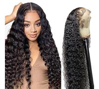 Lakaisa Water Wave Human Hair Wig Larga Pelucas Mujer Pelo Natural Humano 13X1 Lace Natural Black Pre Plucked Unprocessed Remy Hair 150% Density Low Shedding Minimal Tangle for Women 28 Inch