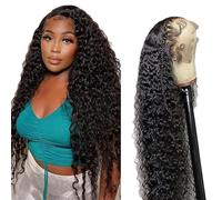 Lakaisa Water Wave Human Hair Wig Larga Pelucas Mujer Pelo Natural Humano 13X1 Lace Natural Black Pre Plucked Unprocessed Remy Hair 150% Density Low Shedding Minimal Tangle for Women 30 Inch