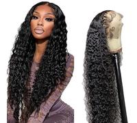 Lakaisa Water Wave Human Hair Wig Larga Pelucas Mujer Pelo Natural Humano 13X1 Lace Natural Black Pre Plucked Unprocessed Remy Hair 150% Density Low Shedding Minimal Tangle for Women 32 Inch
