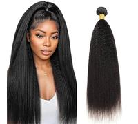 Lakaisa Yaki Straight Human Hair Bundles Natural Black Human Hair Extensions Paquete de Cabello Humano Sew in Hair Cabello Natural Humano Single Bundle Real Hair Low Shedding for Woman 28 Inch