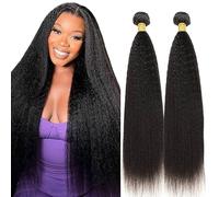 Lakaisa Yaki Straight Human Hair Bundles Paquete de Cabello Humano Sew in Hair Natural Black Real Hair Extensions 2 Bundles Unprocessed Human Hair for Women 14 14 Inch