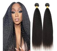 Lakaisa Yaki Straight Human Hair Bundles Paquete de Cabello Humano Sew in Hair Natural Black Real Hair Extensions 2 Bundles Unprocessed Virgin Human Hair for Women 24 24 Inch