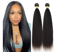 Lakaisa Yaki Straight Human Hair Bundles Paquete de Cabello Humano Sew in Hair Natural Black Real Hair Extensions 2 Bundles Unprocessed Virgin Hair Minimal Smell for Woman 34 34 Inch