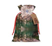 Lake And Wood Cottage - Bolsa resistente con cordón, perfecta para regalos, viajes y uso diario con etiquetas de regalo Kraft