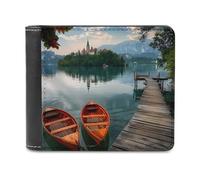Lake Bled Slovenia Church on The Island - Cartera plegable para hombre con tarjetero y monedero de piel