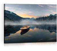 Lake Boat Canvas Wall Art Modern Nature Landscape Picture Print Sunset Scene Painting Artwork Living Room Office Decor(60x80cm/Sin marco)