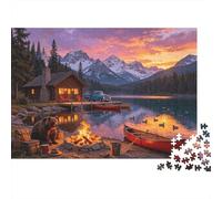 Lake Cabin Campfire 1000 Piezas Puzzles Reciclado Rustic Wilderness Senior Puzzles Tiempo de Juego Familiar Props Accesorios para Juegos de Fiesta para Adultoos and Age 10 Up 38x26cm/1000pcs