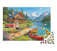 Lake Cabin Jigsaw Puzzles 1000 Piece Reciclable Material Alpine Chalet Puzzle para Adultos Excelente Regalo Idea Divertido Familiar Gaming Time Actividad 38x26cm/1000pcs