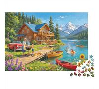 Lake Cabin Puzzle 1000 Piezass Reciclado Summer Retreat Puzzles for Boy & Girl Parent Child Game Props Developing para Niños y Niñas Intelligence Educational 38x26cm/1000pcs