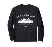 Lake Chelan Washington USA Bandera Americana Montañas Manga Larga