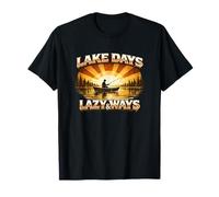 Lake Days Lazy Ways Pesca Atardecer Retro Lake Life Regalo Camiseta