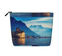 Lake Geneva - Bolsa de cosméticos con cremallera de gran capacidad, bolsa de viaje de cáñamo falso, organizador de uso diario para mujer