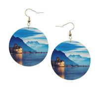 Lake Geneva - Juego de aretes de cuero estampados para mujer, 1 par de aretes ligeros bohemios perforados, regalo de joyería para mujeres y niñas