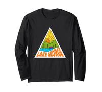 Lake George New York Mono Line Gráfico Retro Al Aire Libre Manga Larga