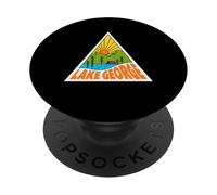 Lake George New York Mono Line Gráfico Retro Al Aire Libre PopSockets PopGrip Adhesivo