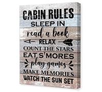 Lake House and Cabin Decor Camping Rules Wall Art Rustic Canvas Poster for RV Camper and Adventure Gifts(Framed,12x18inch(30x45cm))