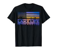 Lake Life is The Best Life Sunset Bandera Americana Vacaciones de verano Camiseta