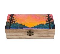 Lake Monster Trees Fantasy Moon - Caja de almacenamiento de madera para tesoros, 7.9 x 3.7 x 2.3 pulgadas, cajas de recuerdo con tapa con bisagras y cierre frontal