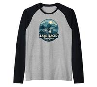 Lake Placid New York Loon - Diseño de Madre y Pollito Camiseta Manga Raglan