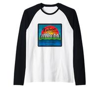 Lake Tahoe California Vintage Senderismo Insignia Retro Vacaciones Camiseta Manga Raglan