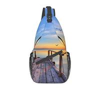 Lake Under Sunset Red Tulip Sling Bag, Mochila de Hombro Paquete de Pecho Causal Crossbody Daypack para Mujeres Hombres Senderismo Viajes