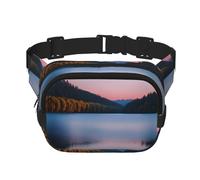 Lake Under Sunset - Riñonera cuadrada de doble capa con cinturón ajustable para ejercicio, correr, viajes, senderismo, Negro -, Talla única