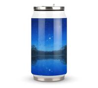 Lake Under The Starry Sky - Taza térmica de acero inoxidable con tapa y popote, apta para uso en el coche, viajes, fitness, actividades al aire libre, cafeterías, oficinas, uso doméstico, etc