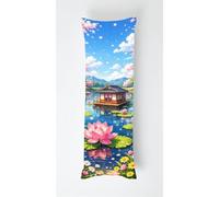 Lake View Body Pillow Case Cover 50x135cm, Long Backrest Cushion Pillow Protector with Zipper, Decorative Bedding Pillowcase, Soft Body Pillow Cover for Couch Bedroom Lotus Flowers