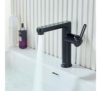 LakeBayMZC Grifo de Baño con indicador LED de Temperatura,Grifo de Lavabo,Mezclador de Lavabo de Baño,Grifos Monomando,Agua Fría y Caliente,Negro