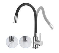 LakeBayMZC Grifo de Cocina Flexible Con 2 Modos, Grifo Mezclador de Cocina Giratorio 360°, Acero Inoxidable Cepillado y Manguera de Negro Silicona Segura