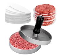 LAKEDO Máquina de prensa de hamburguesas con 100 papeles de disco de cera: fabricante de hamburguesas de aluminio antiadherente, juego de prensa de hamburguesas para hacer hamburguesas