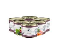 Lakefields Comida para perros húmeda de alta calidad, 61 % de vacuno, 6 x 200 g, sin cereales, comida húmeda para perros, ingredientes naturales de calidad alimentaria, manzanas, calabacines y